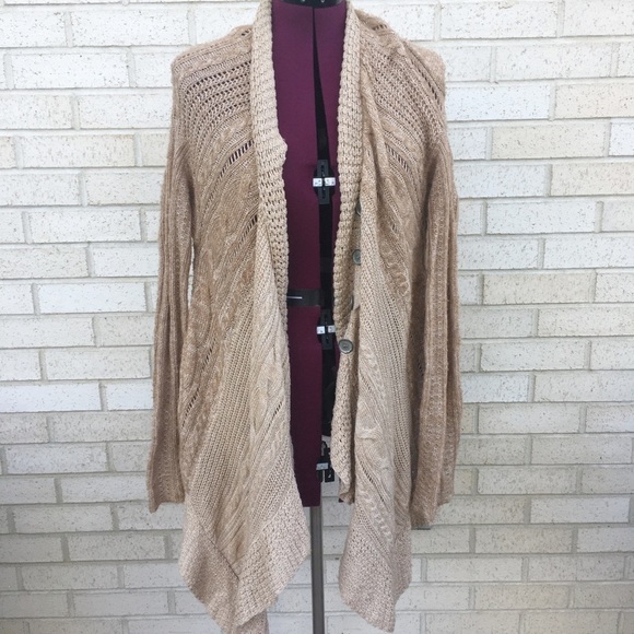 Free People Tan Neutral Cable Knit Cardigan Sweater Size Small - Picture 11 of 12